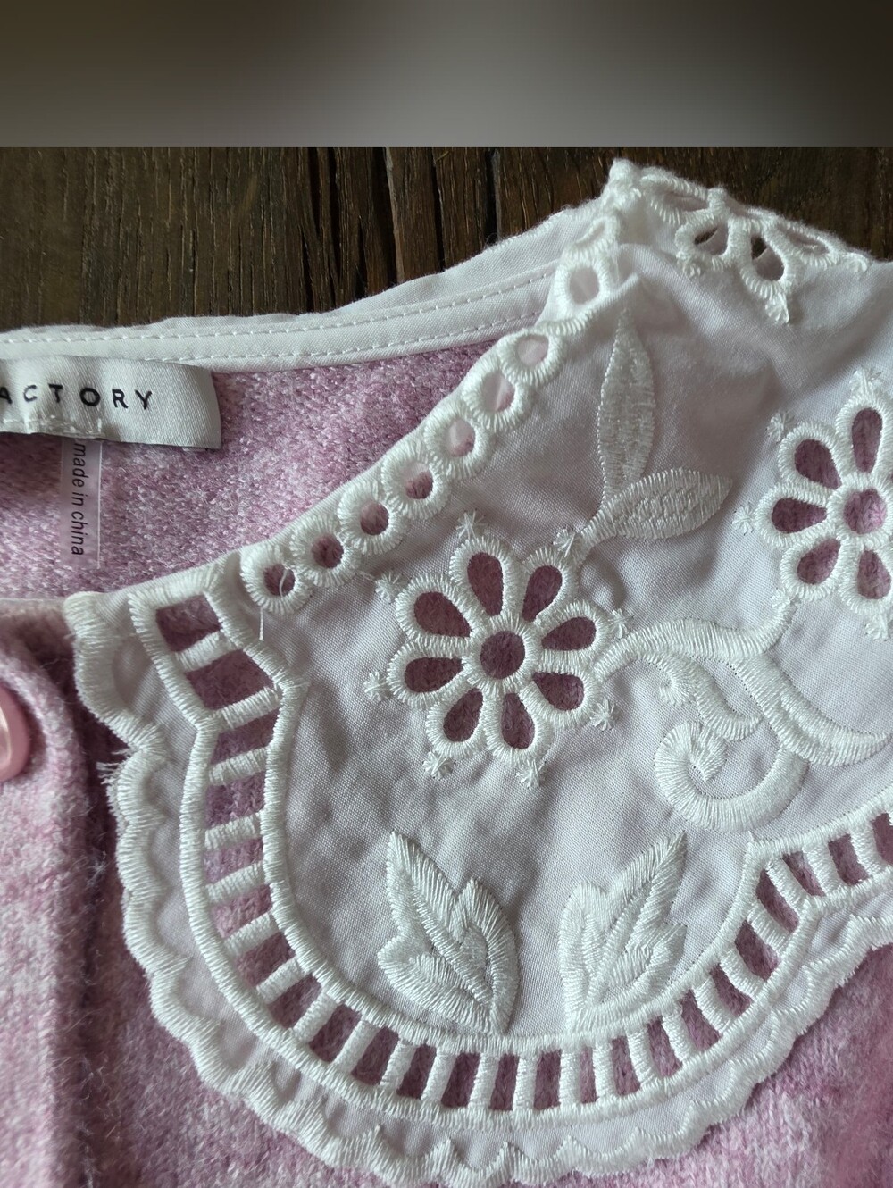 Anthropologie English Factory Puff Sleeve Peter Pan Collar Cardigan Pink Size M - Picture 6 of 9